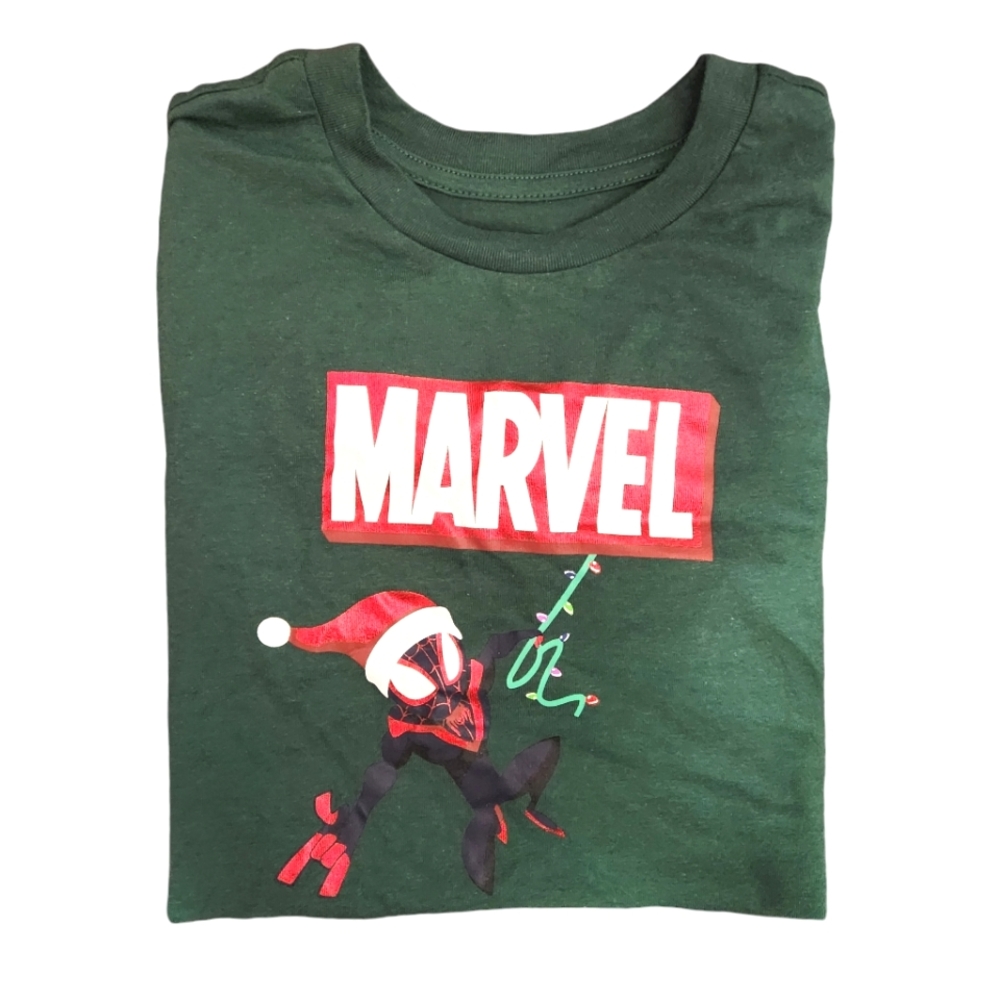 Marvel Kids Size Medium Holiday Spiderman Graphic Dark Green